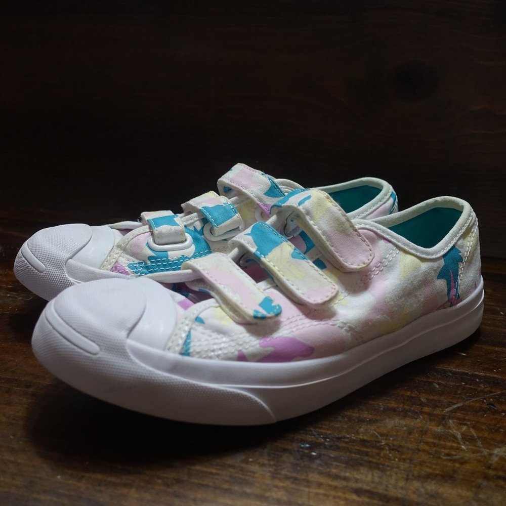 Converse Jack Purcell Pastel Shark Pattern Shoes Adjustable Hook and Loop Straps